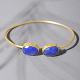 Silver Gold Toned Dual Stone Open Cuff Bracelet