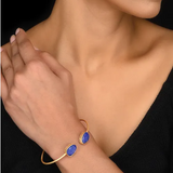 Silver Gold Toned Dual Stone Open Cuff Bracelet