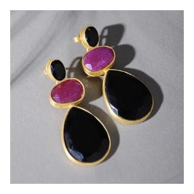 Three layered 925 Silver Gemstone Danglers